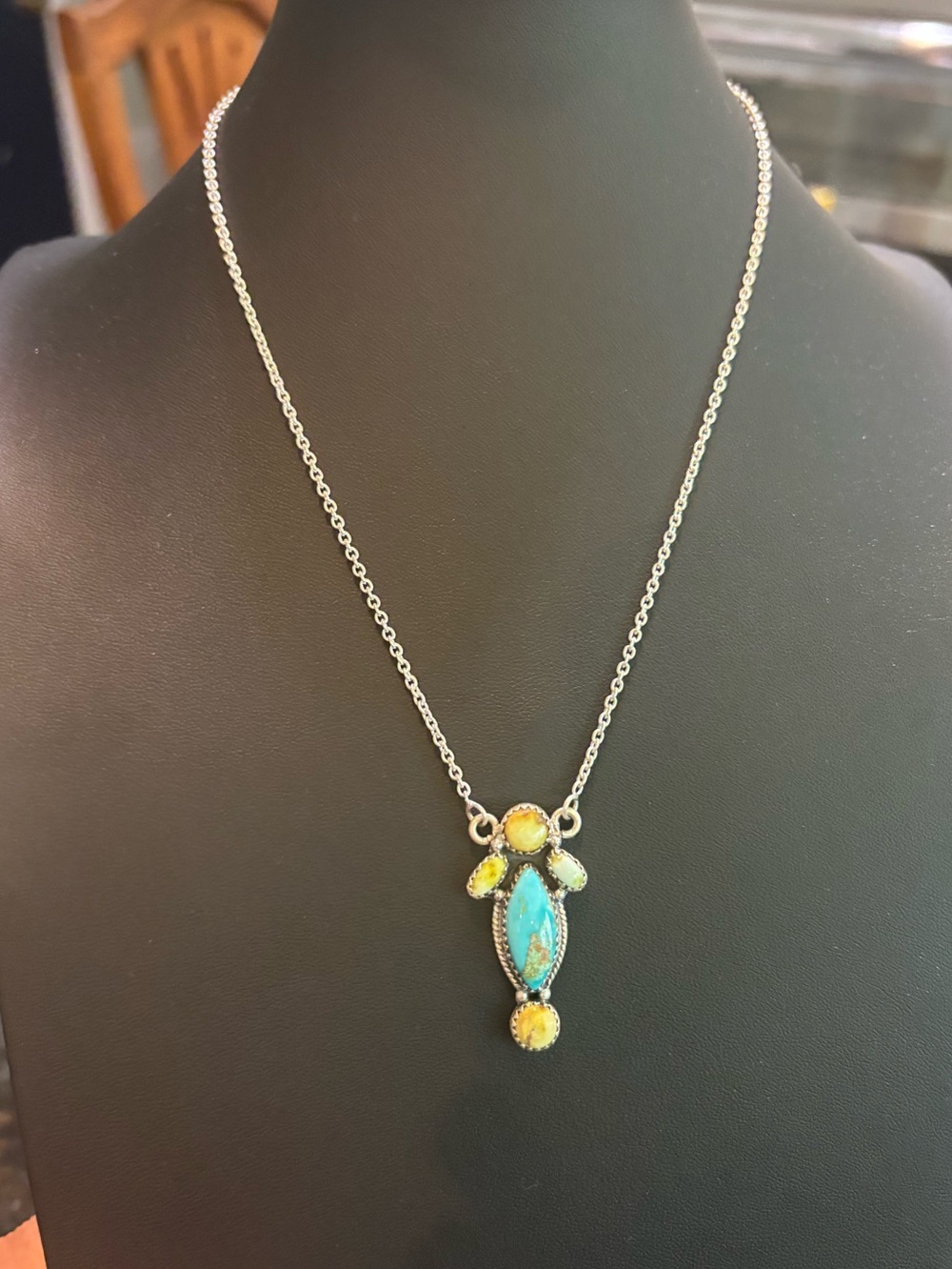 Turquoise and Palomino Sterling Silver Pendant Necklace NWOT - Picture 2 of 4